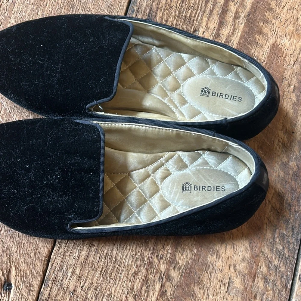 Birdies black velvet loafers